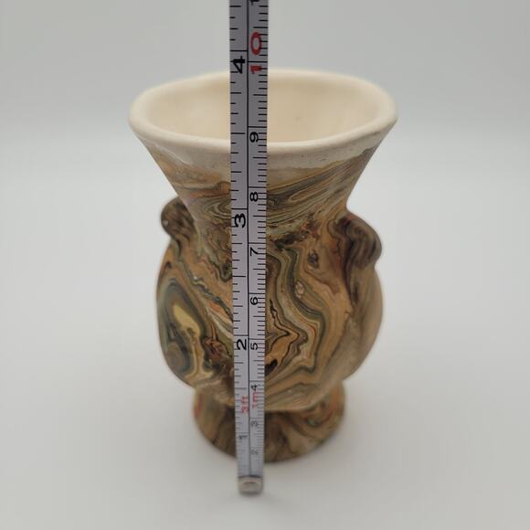 Vintage Marbled Pottery Bud Vases Set of 2 Earth Tone Swirl Small 3.5″ - Picture 11 of 15